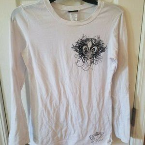 Katydid White Black Bling Cross Peaceful Wing LS Shirt tshirt Large graphic